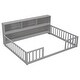 preview thumbnail 7 of 7, Grey Full Size Pine Wood Floor Bed with Bedside Bookcase and Guardrails