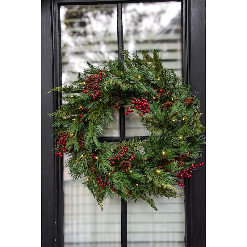 Plymouth Wreath with Dual Color Lights - Battery Operated