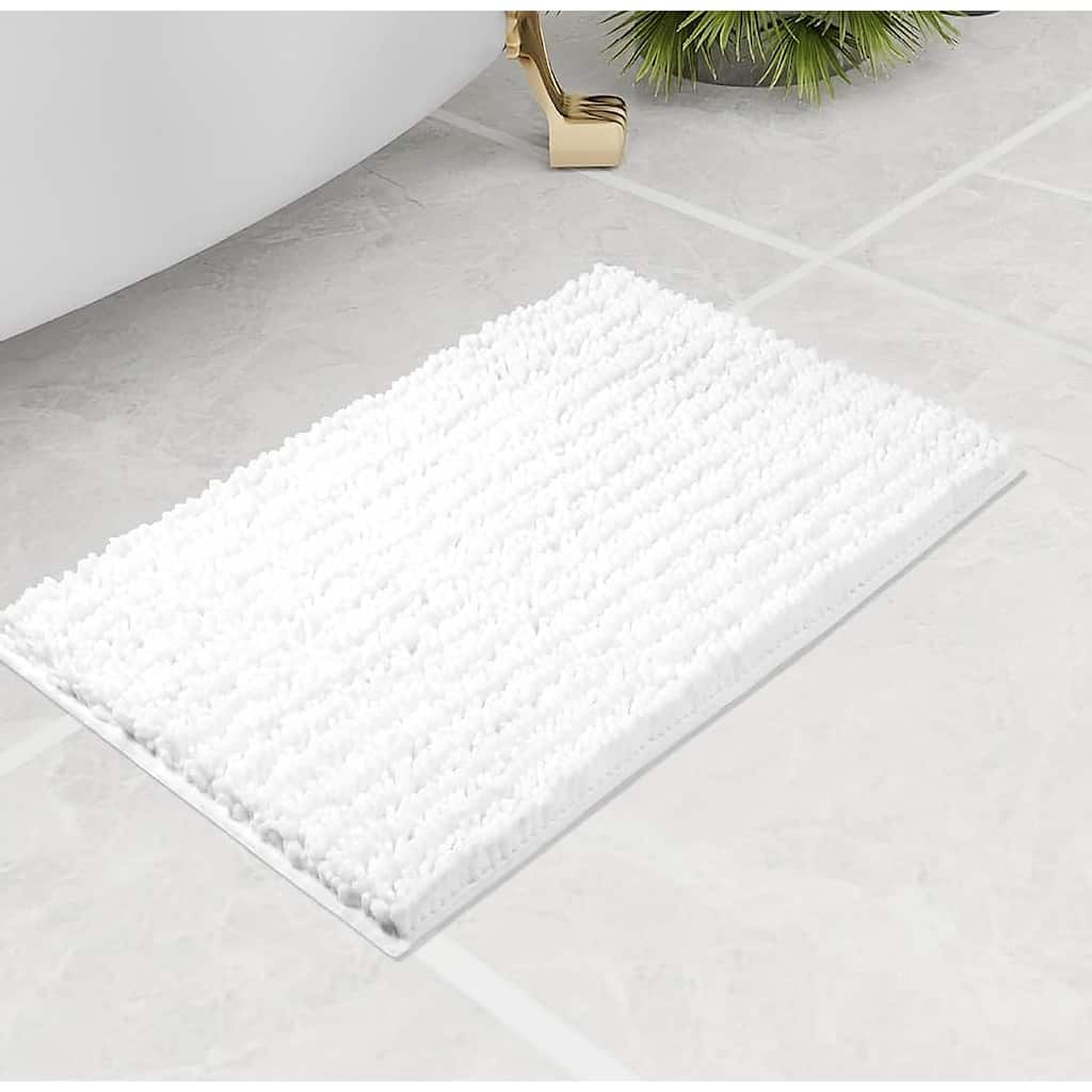 24"x16" - White Soft Cozy Plush Chenille Bath Mat Bathroom Rug