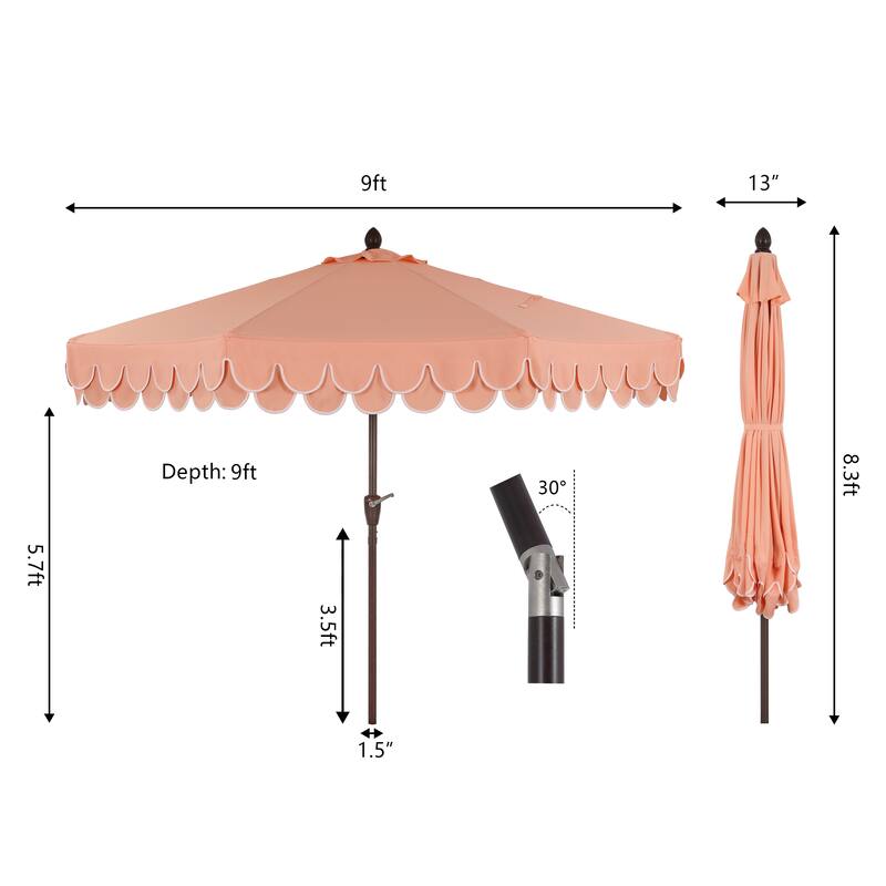 9ft Fringe Patio Umbrella Auto-Tilt, Crank, by JONATHAN Y
