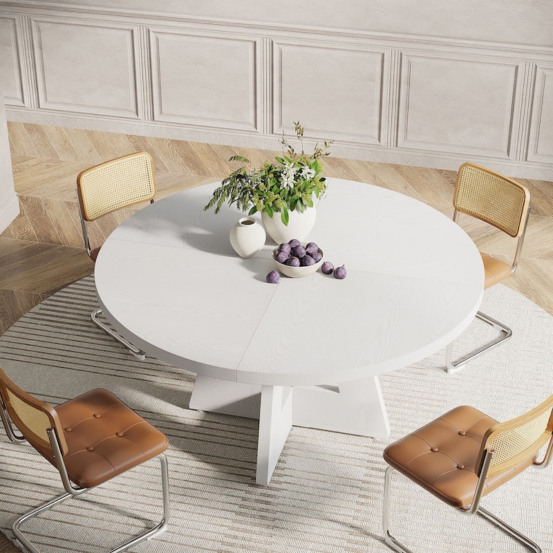 Round Dining Table for 4, 47 Inch Farmhouse Kitchen Table Small Dinner Table Wood Kitchen Table for Dining Room Living Room
