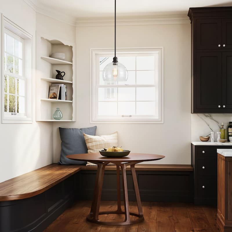 1-Light Modern Black Ribbed Glass Dome Kitchen Island Pendant Light - 9.06 in. W x 9.45 in. H