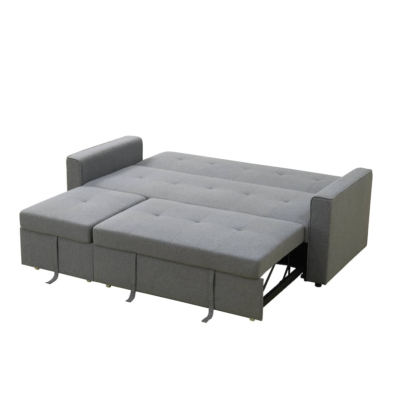 Grey Fluffy Fabric 1-Piece Living Room Wide Sofabed