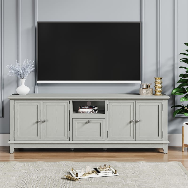 Rustic 72-Inch TV Stand with Adjustable Shelves, Hidden Storage - 72" in Width - Light Grey