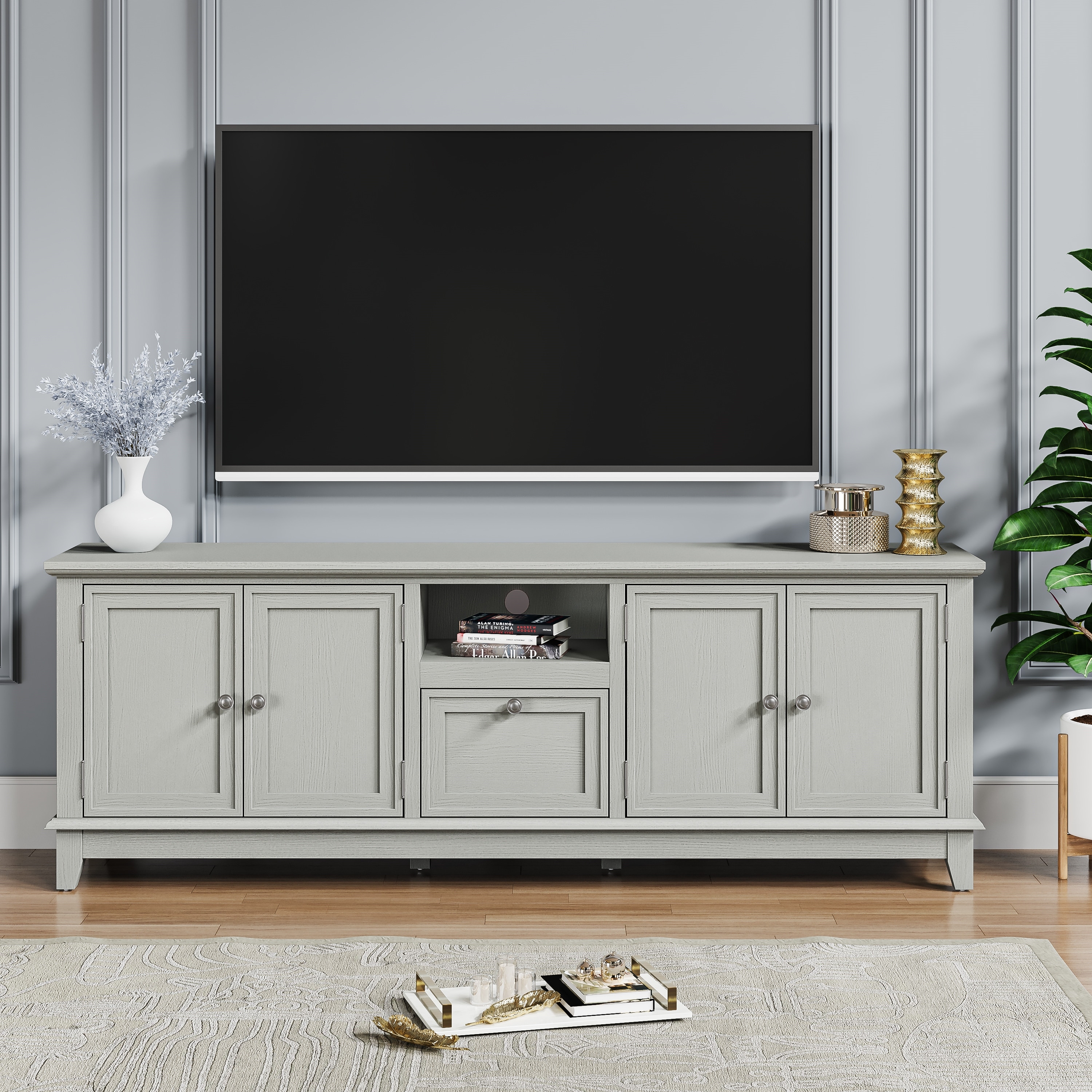 Weathered grey tv outlet console