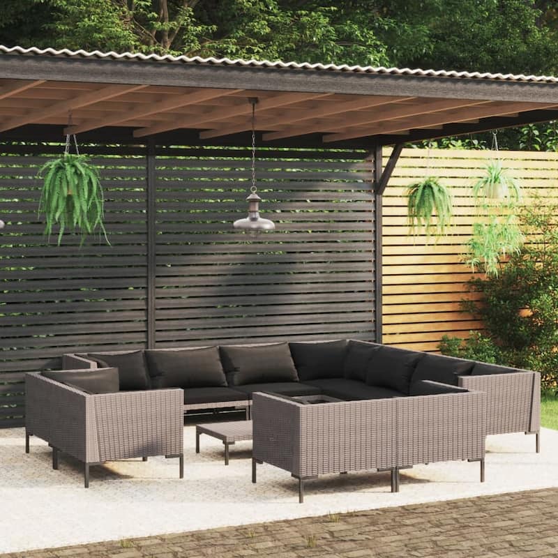 vidaXL Patio Lounge Set Outdoor Sectional Corner Sofa Poly Rattan Dark Grey - 27.6" x 27.6" x 24" - Grey 18 x Back cushion