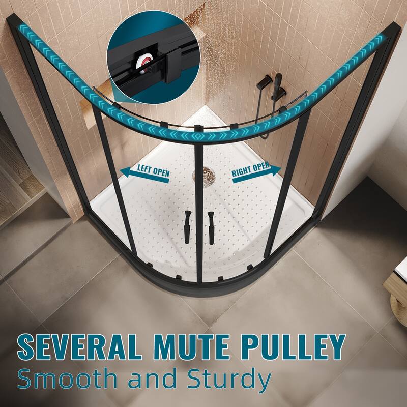 Elegant 36.7 in. W x 36.7 in. D x 72 in. H Corner Entry Curve Shower Enclosure Sliding Door with Shower Base
