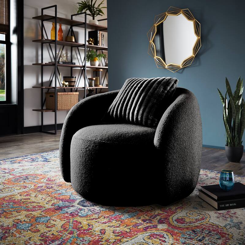 Willits Boucle Accent Chair with Cloud-Like Curved Design and Furry Channel Pillow by iNSPIRE Q Modern