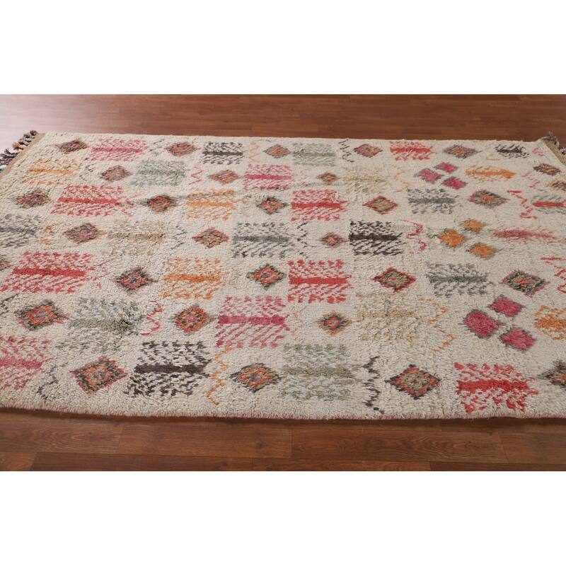 Tribal Moroccan Oriental Area Rug Hand-Knotted Wool Carpet - 5'0" x 8'7"
