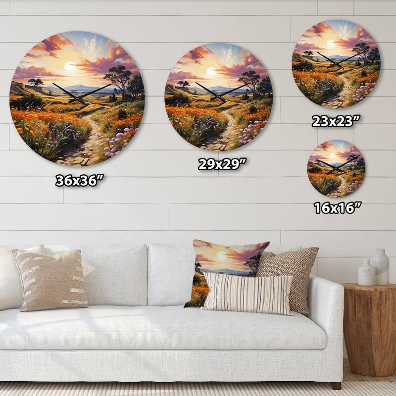 Designart "Green Pink Majestic Spin" Landscapes Oversized Wall Clock