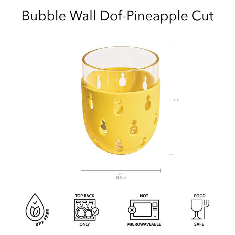 Abode Homewares Party Sleeve Pineapple Acrylic Stemless Wine Glass - Yellow - 15.5 oz - Set of 6