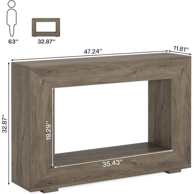 47" Farmhouse Console Table with Storage Grey Wood Grain Finish