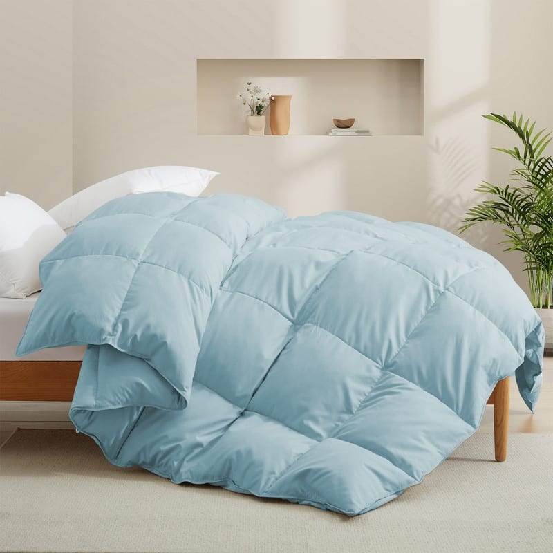 All-Season Medium Warmth White Goose Down Comforter with Premium Fabric - California King - Blue