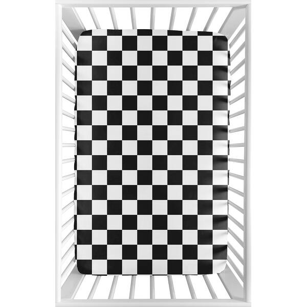 slide 2 of 6, Sweet Jojo Designs Black & White Gingham Checkered Plaid Boy, Girl, Unisex/Gender Neutral Fitted Mini Portable Crib Sheet- Retro