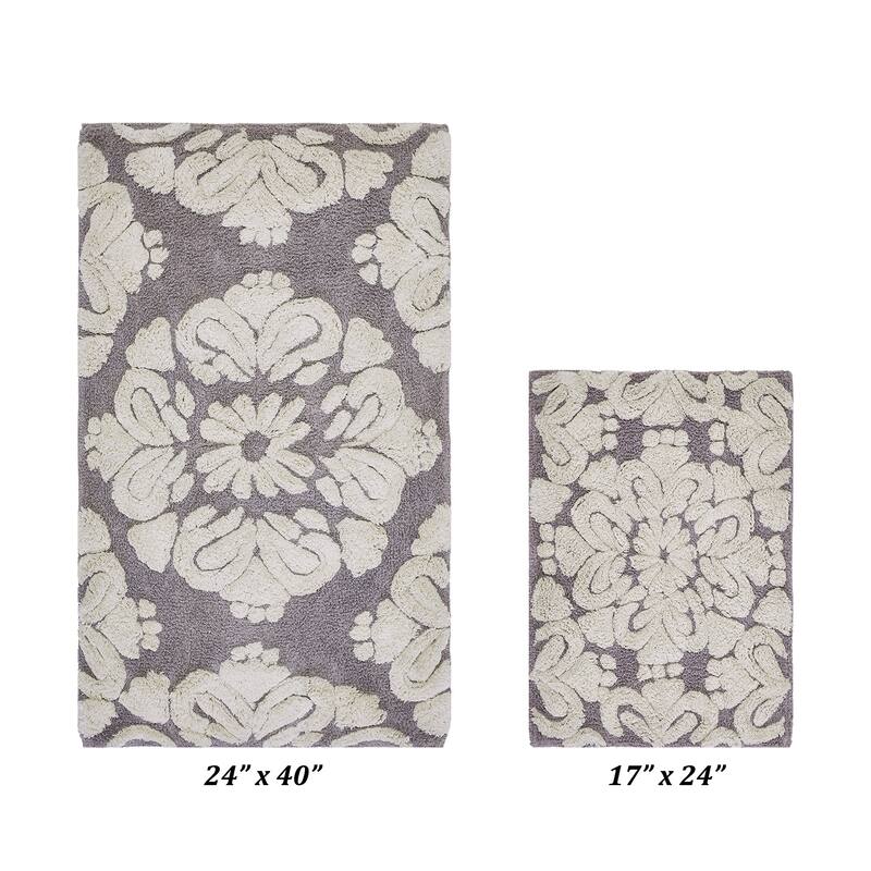 Better Trends Medallion Collection 100% Cotton 2-Pc Set Bathroom Rugs-Soft & Super Absorbent, Non-Skid Latex, Machine Washable