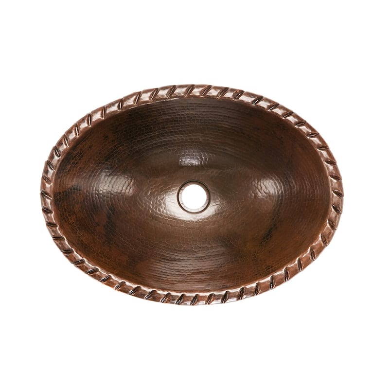 19-in Oval Roped Rim Self Rimming Hammered Copper Sink (LO19RRDB)
