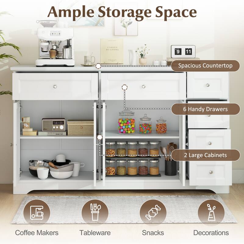 Gymax 59'' Large Storage Cabinet Buffet Sideboard w/ 4 Doors & 6