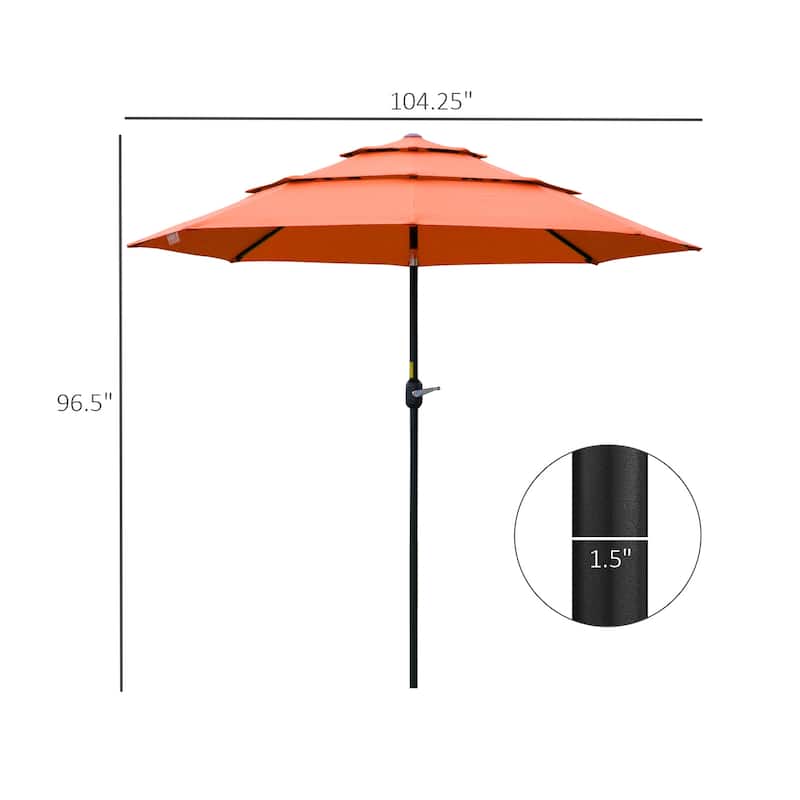 Outsunny 9FT 3 Tiers Patio Umbrella Outdoor Market Umbrella with Crank, Push Button Tilt for Deck, Backyard and Lawn