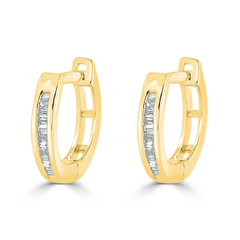 Auriya 1/8ctw Ultra-Petite Baguette Diamond Hoop Earrings 10K Gold - 0.44-inch (H-I, I1-I2)
