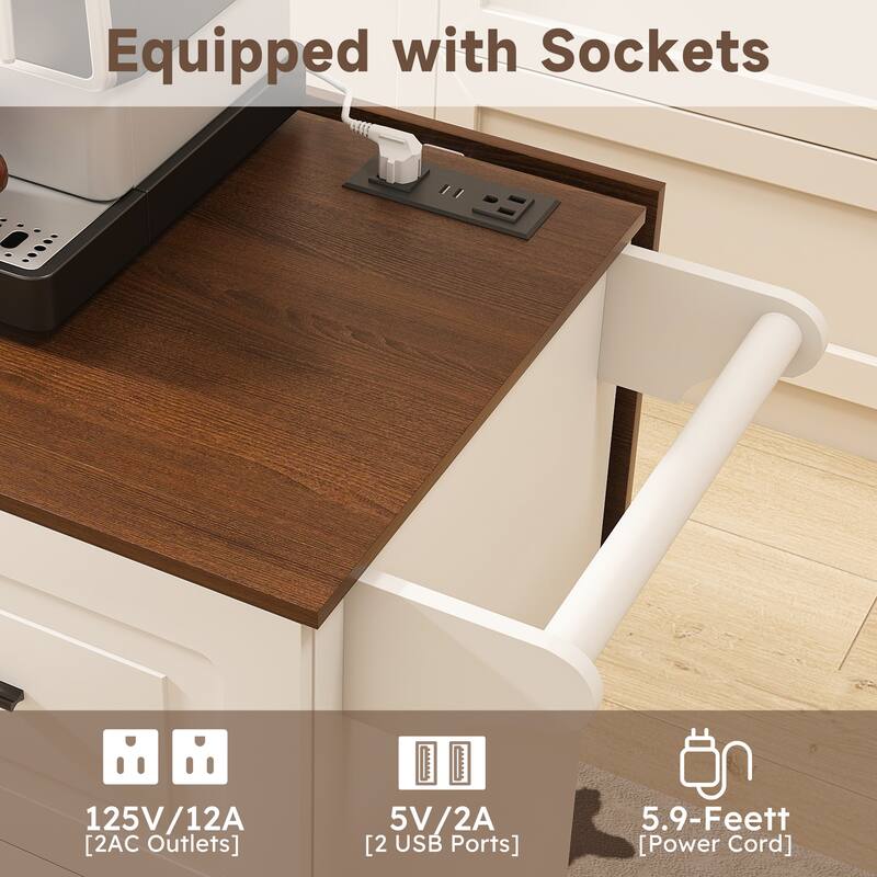 Kitchen Island Cart with Drop-Leaf Countertop, Rolling Kitchen Island Breakfast Bar Table on Wheels with Storage Cabinet