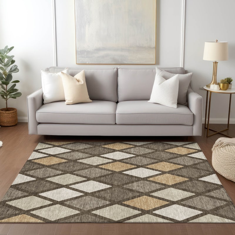 Machine Washable Indoor/ Outdoor Chantille Diamond Prism Rug