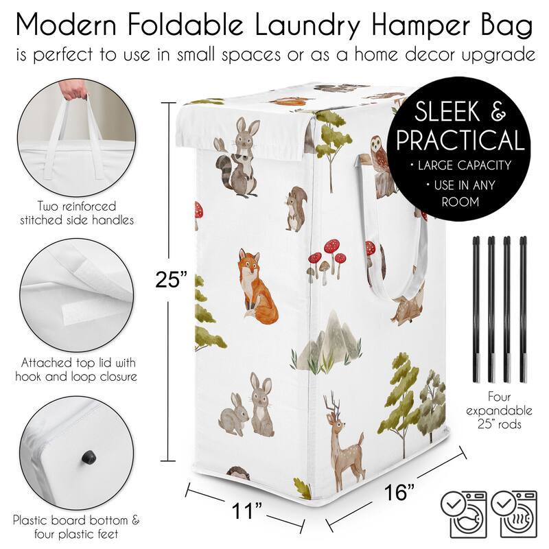 Sweet Jojo Designs Woodland Forest Animals Boy, Girl, Unisex/Gender Neutral Foldable Laundry Hamper with Handles-Brown Bear, Fox
