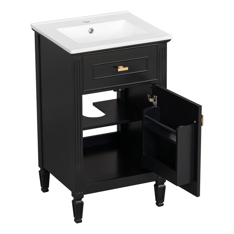 20-Inch Bathroom Vanity With Sink, Solid Wood Legs, Adjustable Shelf, Tilt-Out Drawer, Modern Freestanding Cabinet