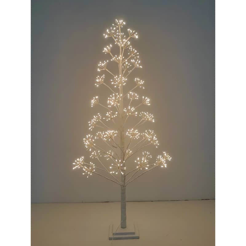 Pre-Lit White Artificial Cluster Twig Tree - 5' - Warm White LED Lights