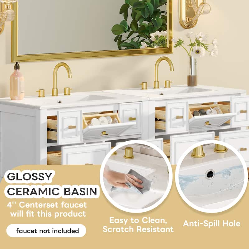 60'' Bathroom Vanity With Ceramic Sink Combo, Free Standing Single Vanity Set With 5 Drawers,Solid Wood FrameStorage Cabinet