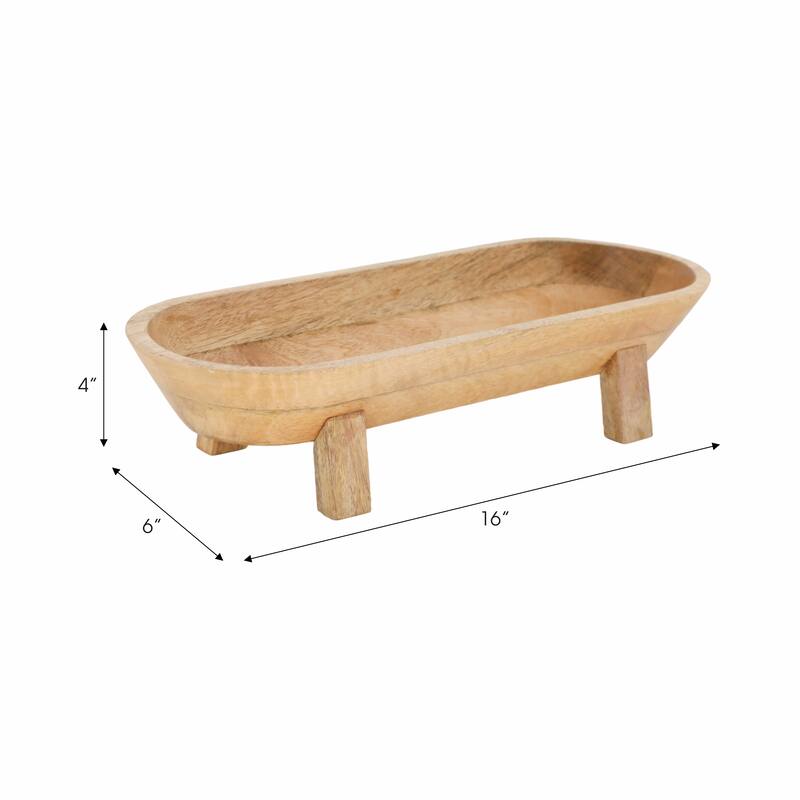 Handcrafted Wooden Oval Footed Accent Bowl for Home Decor-16" - 15.5"