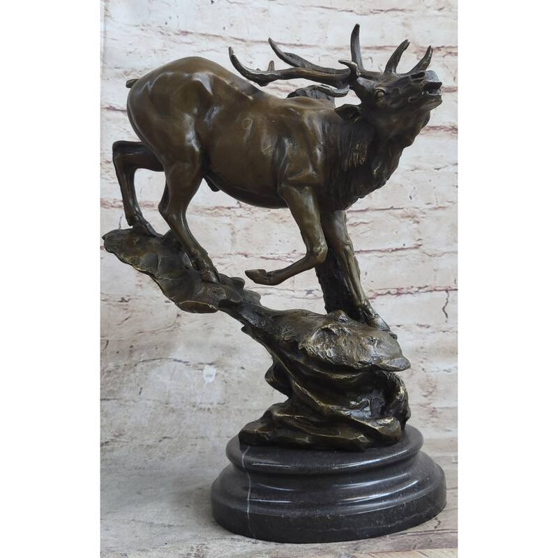 Bronze Marble Statue Elk Deer Stag Hunter Wildlife Art Sculpture Figure Lost Wax