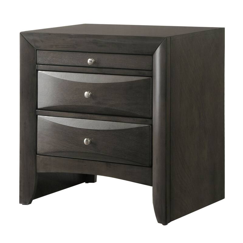 Wooden Nightstand with Bevel Drawer Front, Grey