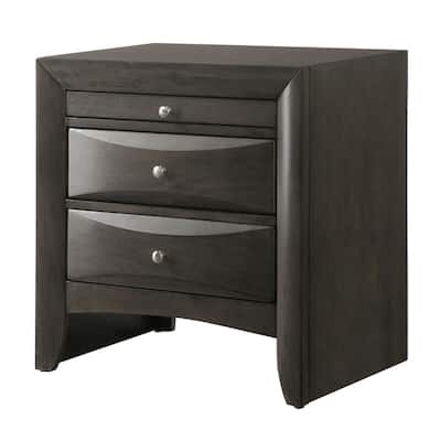 Wooden Nightstand with Bevel Drawer Front, Grey