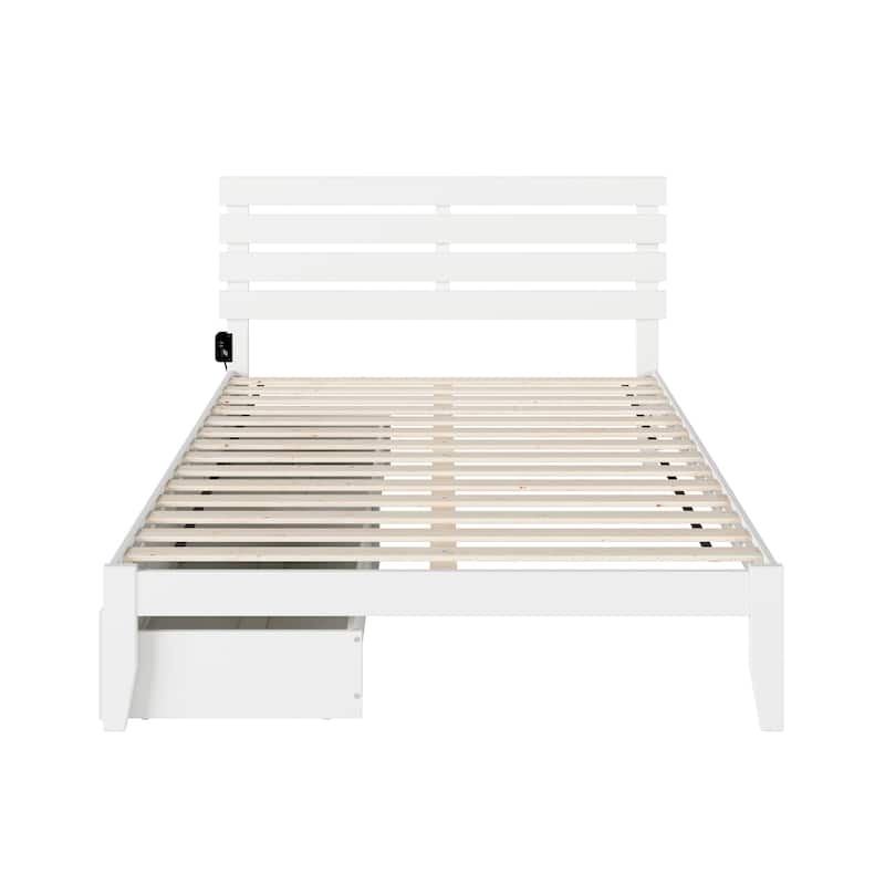 Queen Bed with USB Charger & Storage Drawers - Slat Kit Included, White