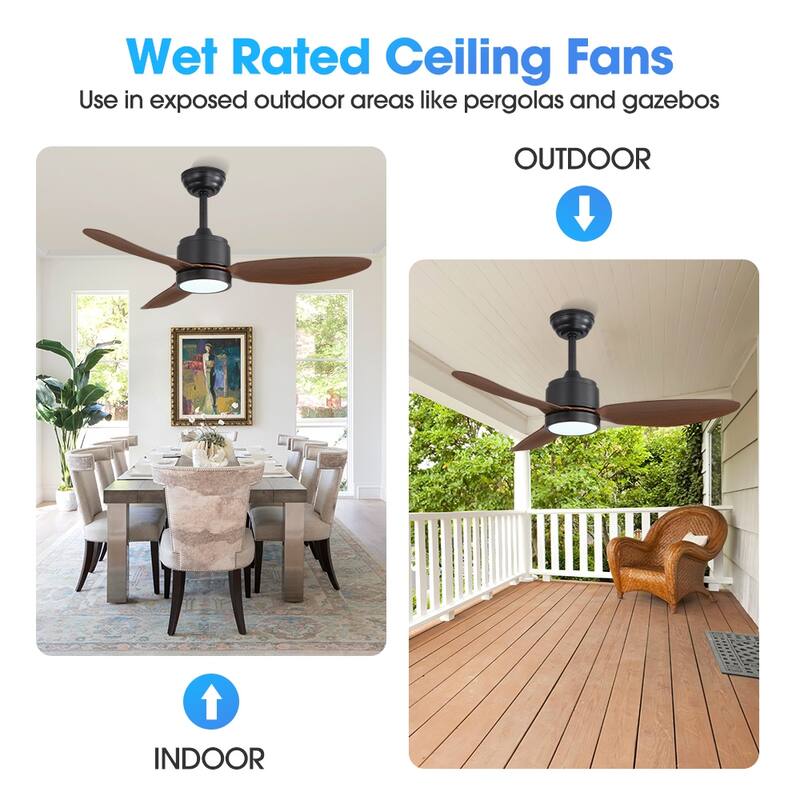 MLiAN 42 in 3 ABS Blades Indoor and Outdoor Ceiling Fan with Integrated LED and Remote Downrod