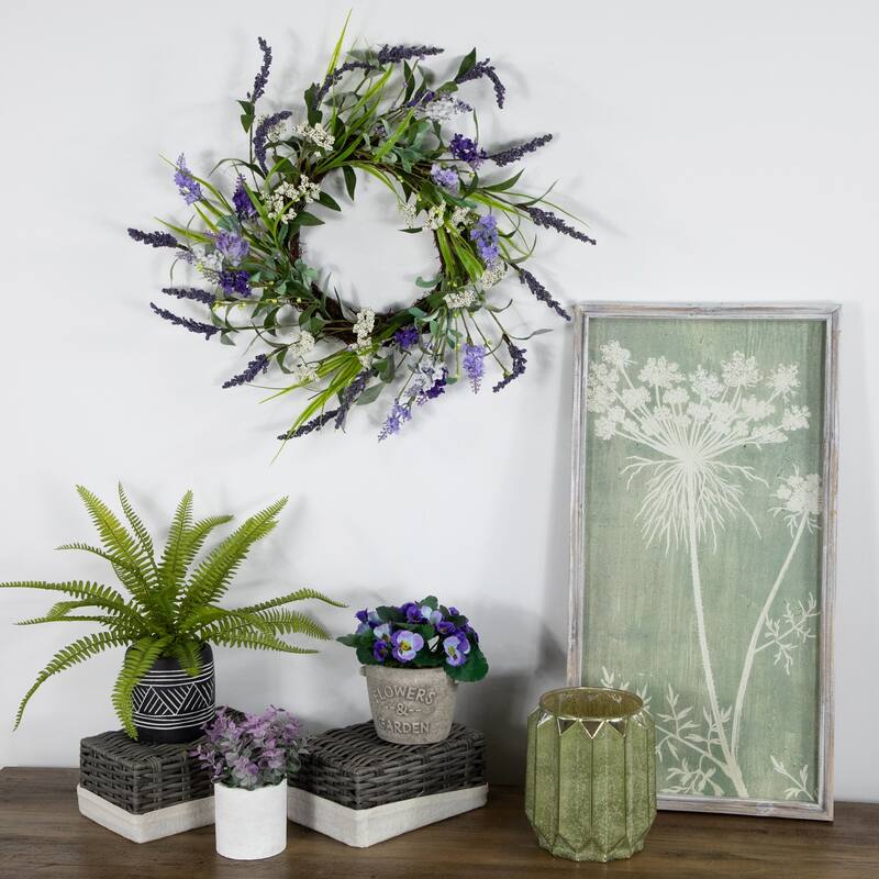 Green and Purple Twig Artificial Floral Wreath, 16-Inch - Unlit