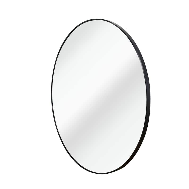 24-Inch Round Metal Bathroom Mirror - Black