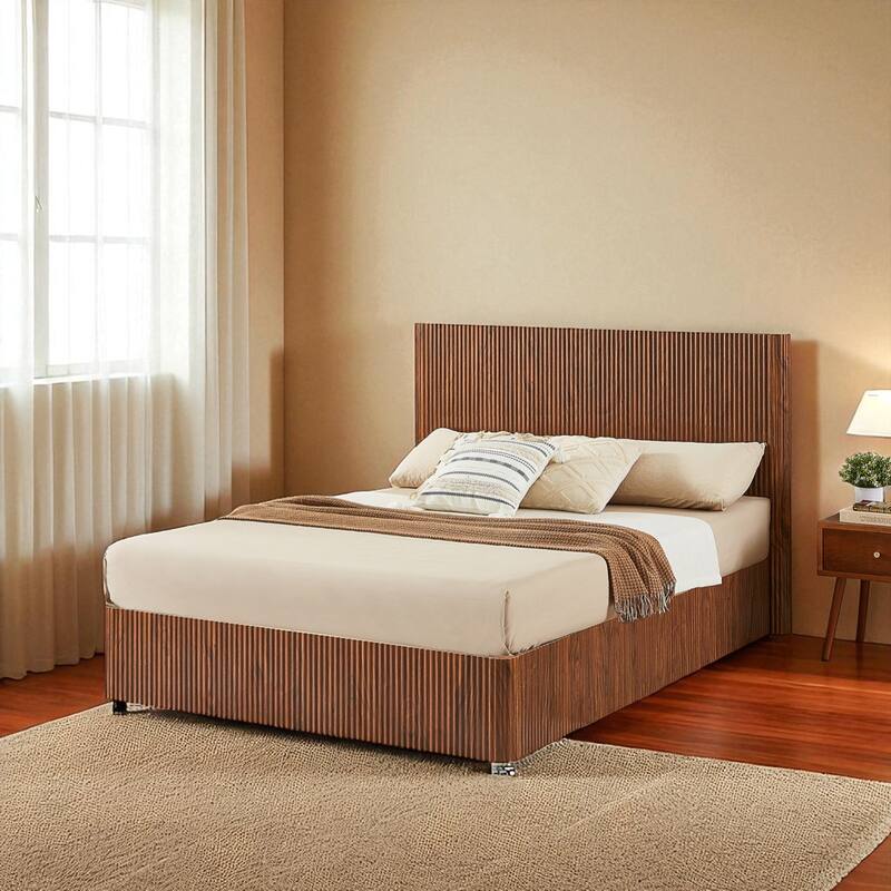Queen Size Hydraulic Lift Storage Bed Frame with Wooden Curved Design, No Box Spring Needed, 1000lbs Capacity