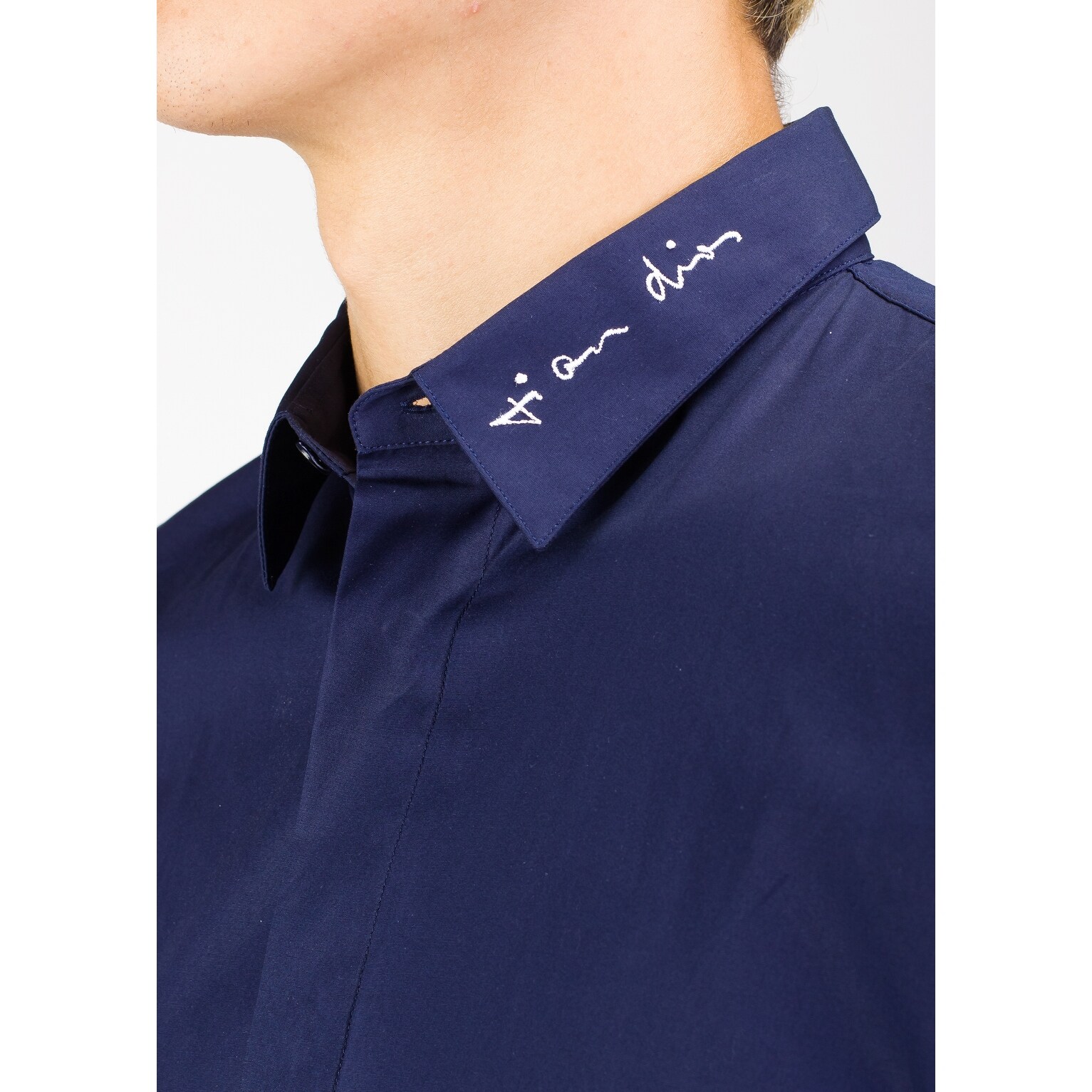 Shop Dior Homme Men S Script Sign Off Collar Cotton Dress Shirt