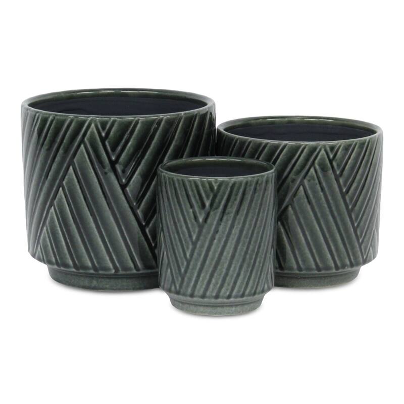 Parlora Crossed Diagonal Pattern Ceramic Pot - Dark Gray