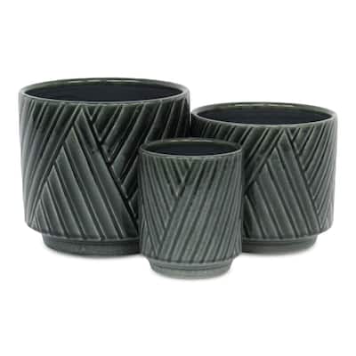 Parlora Crossed Diagonal Pattern Ceramic Pot - Dark Gray