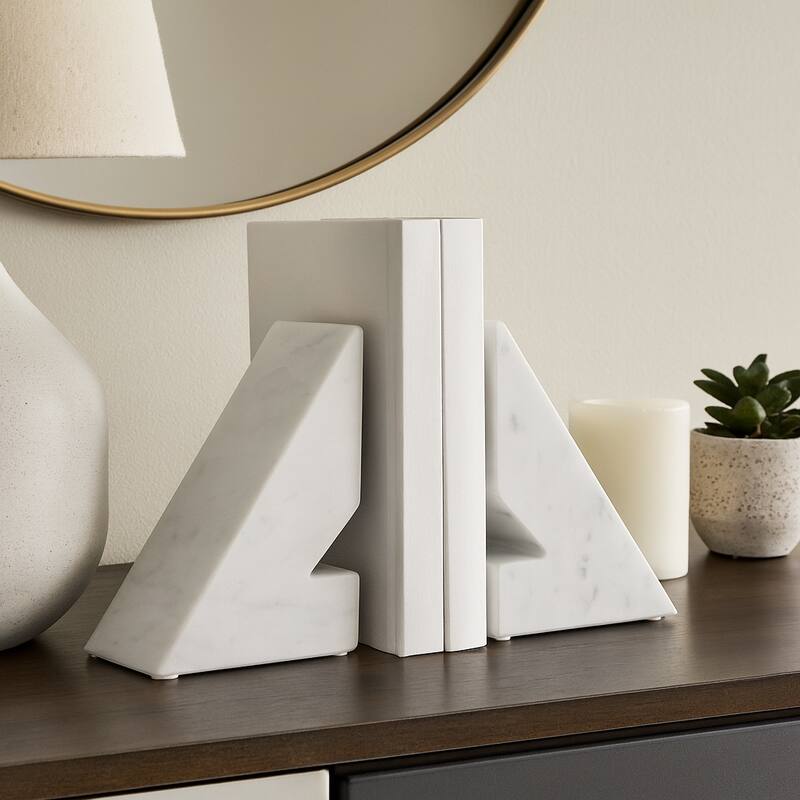 Decorative Modern Marble Triangle Bookends - Home Decor - 6", White - 6.0" - White - 6.0"