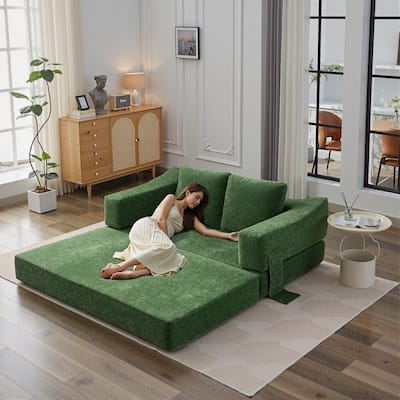 70.87" Upholstered Convertible Sleeper Sofa, Convertible Chair Floor Couch Comfy Sofa for Living Room, Bedroom, Chenille Fabric