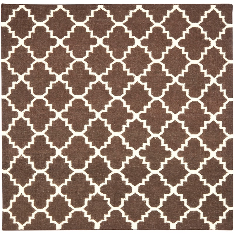 SAFAVIEH Handmade Flatweave Dhurries Taalke Modern Wool Rug - 6' Square - Brown/Ivory