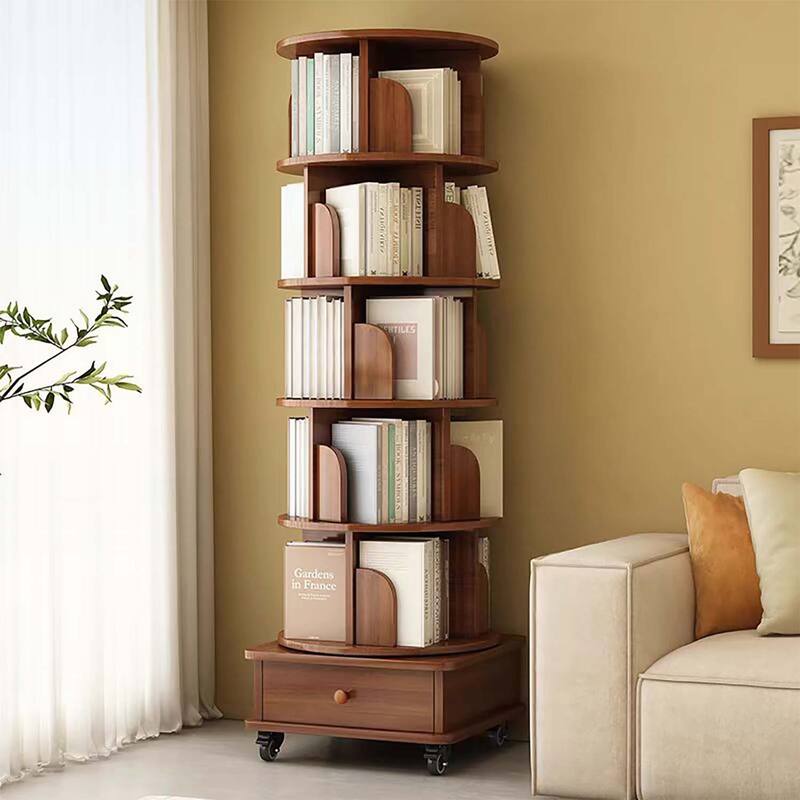 360 Display Corner Bookshelf for Small Space - Walnut Brown-6 Tier