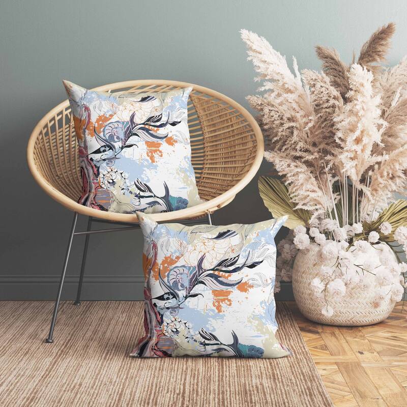 Leaf Lurker Indoor/Outdoor Reversible Throw Pillow White and Blue