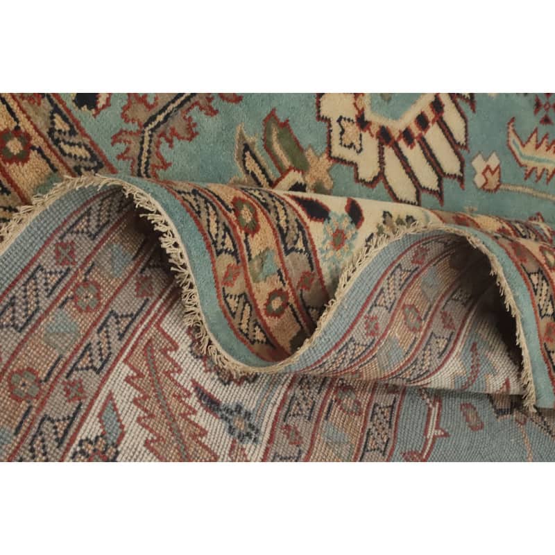 Hand-knotted Transitional Wool Carpet Blue Oushak Rug Floral Oriental Area Rug - 14' 10'' X 11' 10''