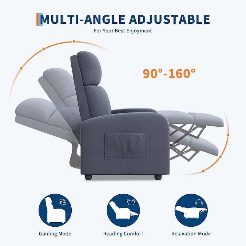 Recliner Chair for Adults, High Backrest, Thick Cushion, with Side Pocket