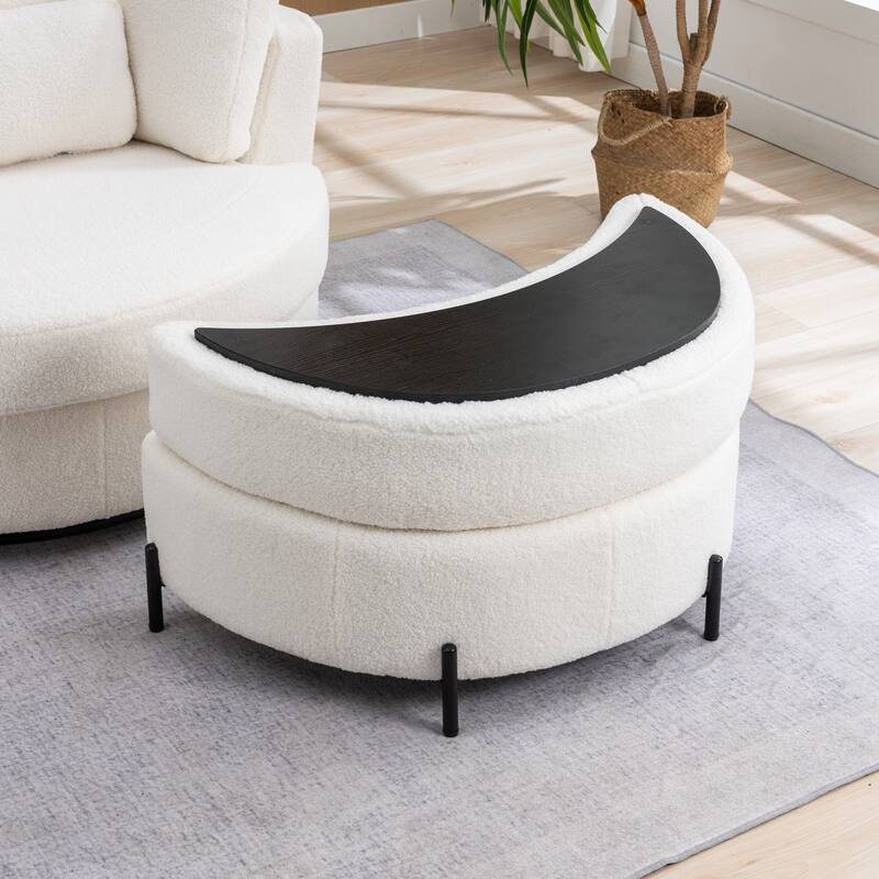 32.7" W Upholstered Half Moon Storage Ottoman Footrest Footstool