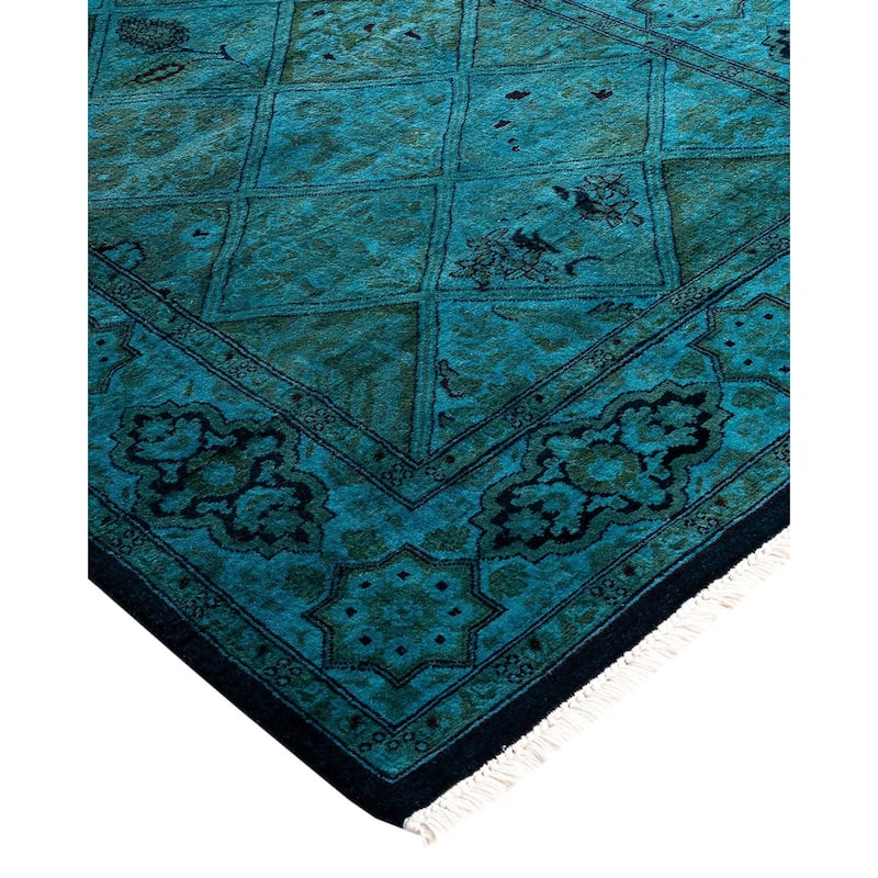 Fine Vibrance, One-of-a-Kind Handmade Runner Rug - Blue, 2' 8" x 4' 2" - 2' 8" x 4' 2"